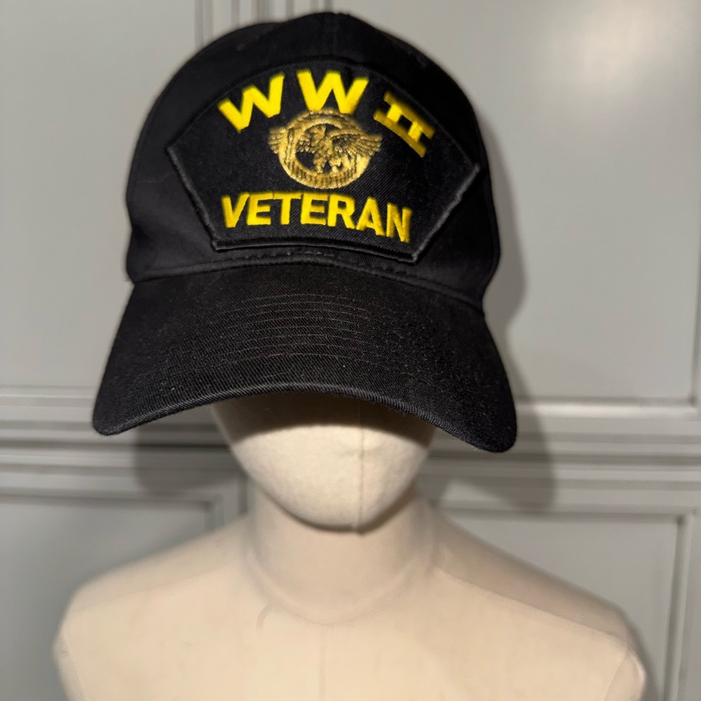 WW II Veteran black patch military cap hat World War 2 Armed Forces adjustable